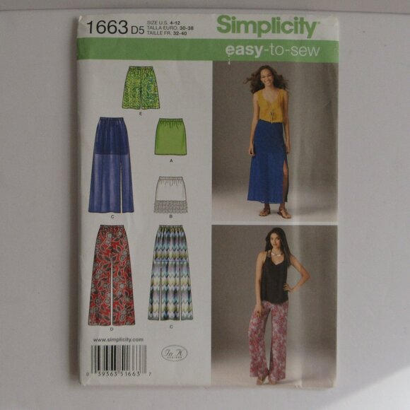 Simplicity 1663 Misses' Skirt Shorts & Pants Sewing Pattern Size 4-12 Uncut - Picture 1 of 8